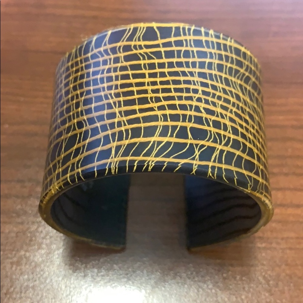 Wide bangle cuff bracelet burlap rope and resin handcrafted brown and black